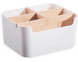 Bamboe bureauorganizer met 5 opbergvakken - Witte tafelorganizer voor pennen en accessoires