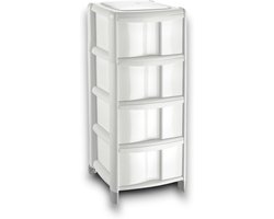 Bamboe Commode - Ladekast Organizer - Opbergen Thuis - Vier Hoge Laden - 395 x 385 x 86 cm - Wit