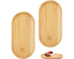 Bamboe dienblad, hout, keukendienblad, ovale houten dienbladen, klein bamboe dienblad, houten dienblad, serveerplateau, kopjesonderzetters voor onderzetters, thee, koffie, taart