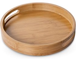 Bamboe Dienblad Met Handgrepen - Creatief Rond Eetblad - Gemaakt Van Natuurlijk Bamboe Materiaal - Ideaal Voor Brood Fruit - Koffie Melk Thee - 25 X 25 X 4 Cm