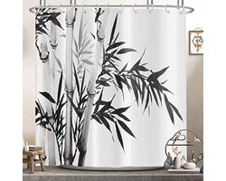 Bamboe Douchegordijn 180 x 200 cm - Grijze Plantendouchegordijnen met Kalligrafie en Waterdichte Polyester