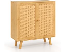 Bamboe Dressoir – Boho Opbergkast met PE Rotan Deuren, Vrijstaande Keukenkast, Natuurlijk