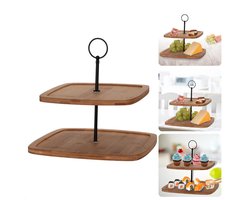 Bamboe Etagere - Serveerplank - Serveertoren - 2-laags - 25x25cm - Rechthoekig - H23.5cm - Multifunctioneel Opbergsysteem - Inclusief EBOOK