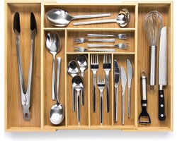 Bamboe Extra Grote Besteklade Organizer, Uitbreidbaar tot 36 Inch Besteklade voor Keuken, Verstelbare Zilverwerk en Bestekhouder, Plastic Opbergvak voor Lepels Vorken Messen