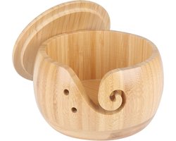 Bamboe Garen Kom - Houten Wol Kom met Deksel - Garenhouder voor Breien Haken - Wol Bewaarkom voor Kleinere Ronde Katoenen Strengen - Accessoire Breiers Geschenken