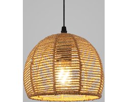 Bamboe Geweven Hanglamp-20*20cm -Zwart Chassis-Hangdraad 1,2m- E27 Lichtkop (Lichtbron Niet Inbegrepen)