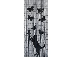 Bamboe Gordijn met Kat en Vlinder Print voor Binnen en Buiten