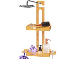 Bamboe Hangende Douche Caddy met 2 Niveaus en Antislip Ontwerp voor Badkamer Essentials