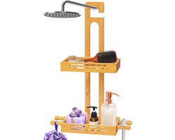 Bamboe Hangende Douche Caddy met 2 Niveaus en Antislip Ontwerp voor Badkamer Essentials