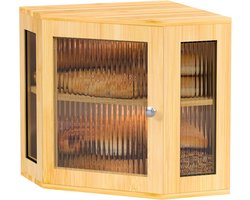 Bamboe hoekbroodtrommel met 2 etages – houten broodopbergdoos, voedselveilige broodhouder met dubbele lagen, onderhoudsvriendelijk en ruimtebesparend, 32 x 32 x 35 cm