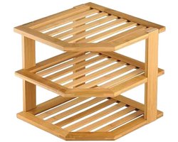 Bamboe hoekplank (1 stuk), opbergdoos met drie lagen (kast en aanrecht), keukengerei en kruidenrek.