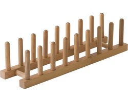 Bamboe Houten Bordenrek en Pot Deksel Houder - 15,3 x 4,4 x 4 cm