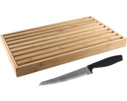 Bamboe houten brood snijplank met kruimel opvangbak bruin 38 cm met broodmes