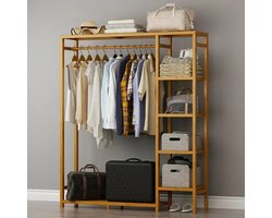 Bamboe Houten Kledingrek met Planken - Kledinghanger Stand voor Kinderen en Volwassenen - Stellingkast - Organizer - Opbergrek voor Kleding, Jassen, Schoenen en Organisatie - 90x30x146.6cm