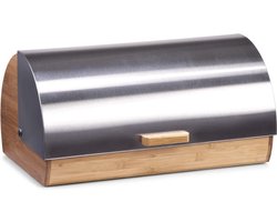 Bamboe houten luxe broodtrommel met RVS klep/deksel 39 cm - Keukenbenodigdheden - Broodtrommels/brooddozen/vershoudtrommels - Brood/kadetjes bewaren en vers houden