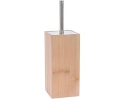 Bamboe houten toiletborstel houder 34 cm - Toiletborstelhouders/wc-borstelhouders voor toilet - Schoonmaakproducten