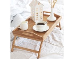 Bamboe inklapbare bedtafel voor op bed met dienblad - Houten Bedtafelje - Laptoptafel - Ontbijt Bed - Bank dienblad