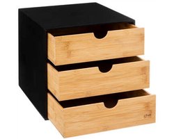 Bamboe kabinet met 3 lades - Bamboe opbergbox - Bamboe opbergkast 3 lades - A4 Formaat 25 x 31 x 25 cm - Zwart