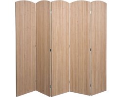Bamboe kamerscherm MCW-O30, ruimteverdeler, scheidingswand, zichtbescherming, opvouwbaar, 5 panelen, 170 x 204 cm