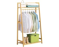 Bamboe kapstok- en schoenenrek - met opbergplanken - Organizer voor hal en slaapkamer - met ophangstang - voor veelzijdige organisatie - Natuurlijke kleur - Duurzame en stijlvolle kapschuur