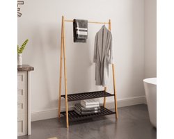 Bamboe Kapstok met Schoenenrek - Kledingrek met Kledingstang en 2 Opbergplanken - Vrijstaande Garderobe voor Hal, Slaapkamer en Kledingkast - Ruimtebesparend Design - Natuurlijk