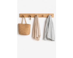 Bamboe Kapstok Wand – 5 Haken – 50 cm – Houten Wandkapstok voor Hal, Badkamer of Slaapkamer – Minimalistische Kapstok met Haakjes