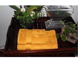 Bamboe katoenen handdoek en baddoek 2 in 1 set geel Katoen 70%, bamboe 30%