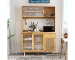 Bamboe Keukenkastje – Keukenkast – Opbergkast – Wijnkast – Buffetkast – Duurzaam Bamboe & Rattan – Anti-Kantel Systeem & 5 Lockers