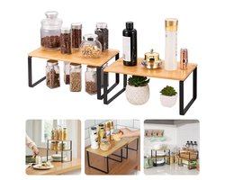 Bamboe Keukenrek - Aanrecht Organizer - Stapelbare Metalen Frame Rekjes - Keuken Organizer - Aanrecht organizer - Keukenkast - Keukenrek - Inclusief EBOOK