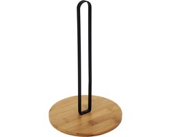 Bamboe Keukenrolhouder – Moderne Houten Houder met Zwarte Metalen Standaard – Stijlvolle Accessoire voor Keuken & Eettafel – Mat Zwart