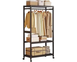 Bamboe Kledingrek - Kledingkast Hout - Kleding Opbergen - Met Wielen - 83CM - Natuurlijk Hout