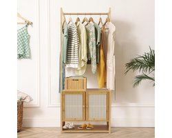 Bamboe Kledingrek met Kast voor Hal, Kantoor of Slaapkamer - Vrijstaand Kledingrek met Kledingstang en Opbergruimte