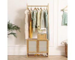 Bamboe kledingrek met kast - Vrijstaande kledingkast - Kledingstang voor hal en slaapkamer kledingkasten slaapkamer