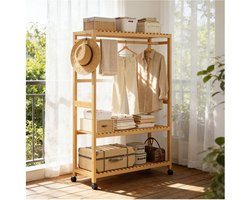 Bamboe Kledingrek - Open Kast Standaard - Kleding Opbergen - Verstelbare Planken - 160 cm Hoog - Natuurlijk