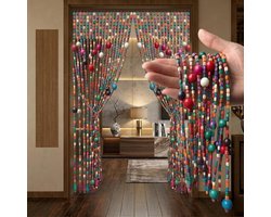 Bamboe Kralengordijn - Handgemaakt Deurgordijn - Ruimte Verdelen - Natuurlijk Materiaal - 90x190cm - Multicolor