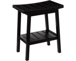 Bamboe Kruk - Houten Zitje - Extra Zitplek - Duurzaam Materiaal - 39x25x46 cm - Zwart