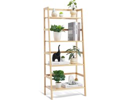Bamboe Ladderrek - Opbergrek Plantenstandaard - Decoratie Opbergen - 4 Open Planken - 53 x 32 x 125 cm - Houtkleur