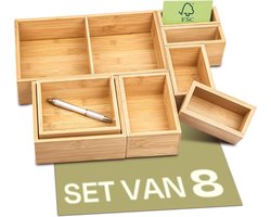 Bamboe Lade Organizer Set - 8 Delige Ladebakjes - Lade Organizer Keuken - Bureau Organizer - Badkamer Organizer - FSC Bamboe Opbergbakjes - Bruin
