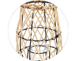 Bamboe lantaarn met windlichtglas - natuurlijk - 1 stuk - 22 x 14 x 22 cm