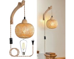 Bamboe Lantaarn - Wandlamp Van Riet - Handgeweven Rotan Wandlamp - Rustieke Wandlampen In Boerderijstijl