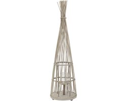 Bamboe lantaarn, windlicht H: 110 cm houtkleur, boho-tuinlantaarn met led-lichtslinger & glazen inzetstuk, kandelaar met gevlochten look