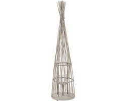 Bamboe lantaarn, windlicht H: 132 cm houtkleur, boho-tuinlantaarn met led-lichtslinger & glazen inzetstuk, kandelaar met gevlochten look