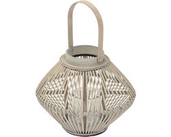 Bamboe lantaarn, windlicht H: 42 cm houtkleur, boho tuinlantaarn met handvat & glazen inzet, rieten kaarsenhouder