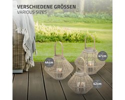 Bamboe lantaarn, windlicht H: 44 cm houtkleur, boho tuinlantaarn met handvat & glazen inzet, rieten kaarsenhouder