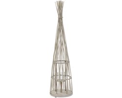 Bamboe lantaarn, windlicht H: 91 cm houtkleur, boho-tuinlantaarn met led-lichtslinger & glazen inzetstuk, kandelaar met gevlochten look