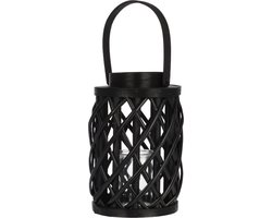 Bamboe - lantaarn - zwart - Lantaarn -windlicht - kaarsenstandaard - 25 cm hoog - tuin