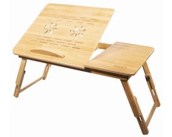 Bamboe Laptoptafel Maat L – 2 Bladen - Verstelbaar - Met Ventilatie - Voor Bed & Bank