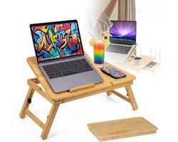 Bamboe Laptoptafel - Multifunctionele Laptoptafel Voor Op Bed - Ontbijtdienblad - In Hoogte Verstelbare Opklapbare Poten