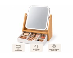 Bamboe Make-up Spiegel met Organizer – Verstelbare Tafelspiegel met Opberglade