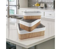 Bamboe manden 3 stuks | Multifunctionele mand | Opbergmanden | 20x10x8cm | 25x15x10cm| 30x20x12cm | Opberg Box/Doos/Mand/Vakken - Opbergsysteem
